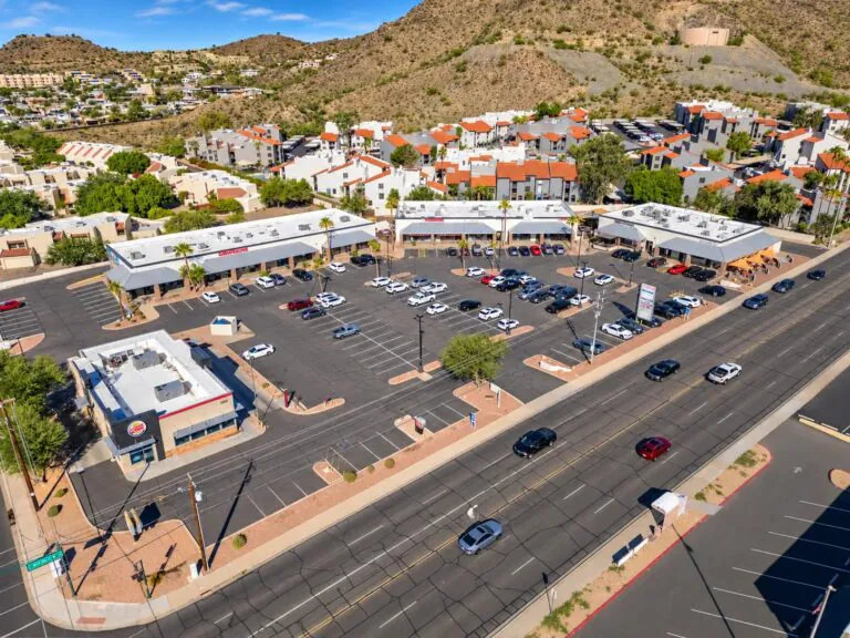Aerial view of Mountain View Plaza retail center in Phoenix, Arizona